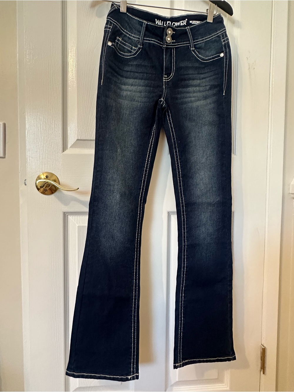Wallflower Dark Indigo Flare Jeans with Contrast Stitching